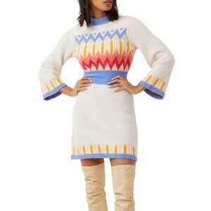 FRENCH CONNECTION Sz L Neya Fairisle Sweater Dress Wool, Alpaca, etc Fuzzy